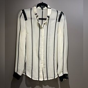 Rudsak Sheer Cream and Black Stripe Blouse with Zipper Detail